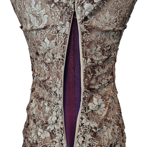 Express Gold Floral Lace Bodycon Mini Cocktail Dress Size 6 Women's A81 - Picture 7 of 10